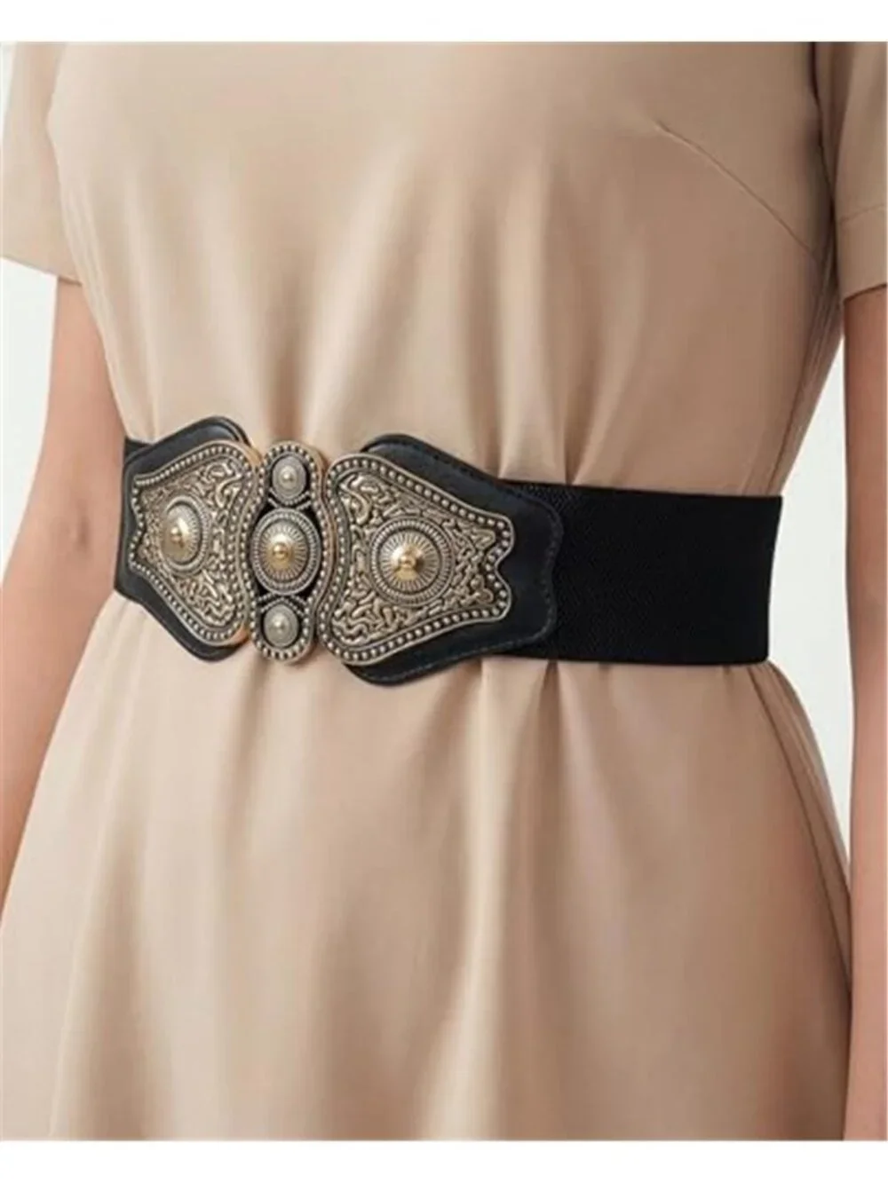Women's Black Butterfly Wide Elastic Stretch Vintage Antique Retro Buckle Belt